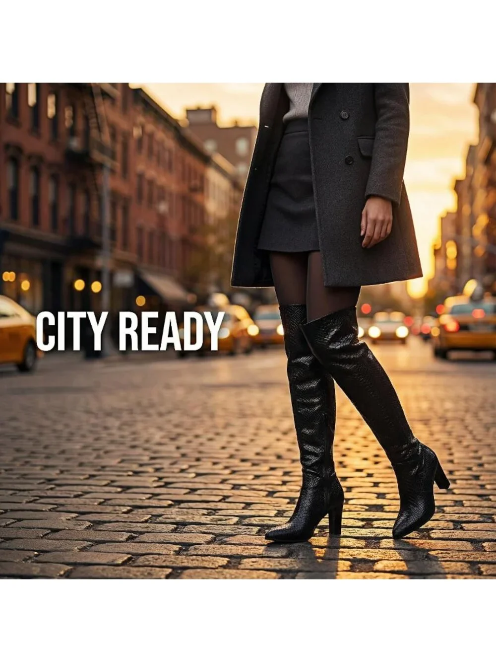 Women's Black Thick Pointed Toe Chunky Heel Side Zipper Over The Knee High Boots